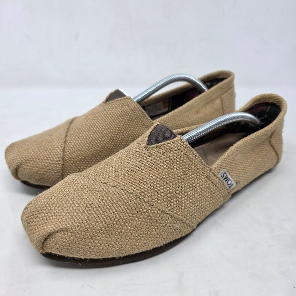 TOMS Classic Canvas Slip-On Shoes Tan Beige Womens Size 10 Casual Flats